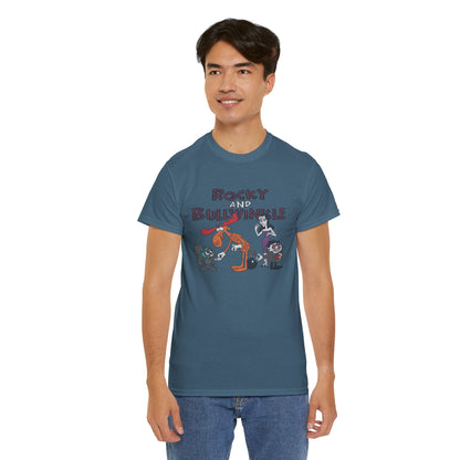 Rocky and Bullwinkle Unisex Heavy Cotton Tee, Retro Tee, Cartoon T-Shirt, Gift for Fans, Casual Wear, Unique Graphic Shirt