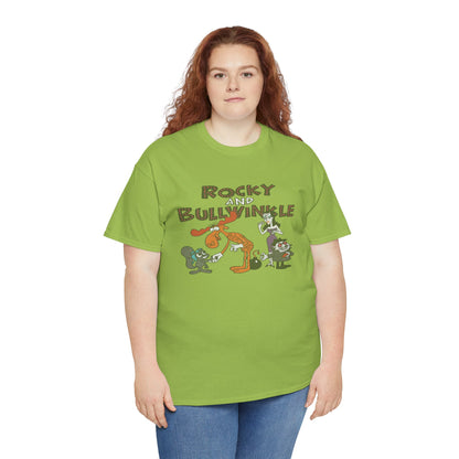 Rocky and Bullwinkle Unisex Heavy Cotton Tee, Retro Tee, Cartoon T-Shirt, Gift for Fans, Casual Wear, Unique Graphic Shirt
