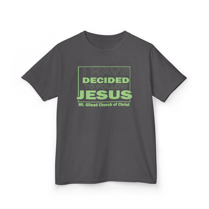 Kids T-Shirt — "I Have Decided to Follow Jesus" Neon Green Youth Church Tee