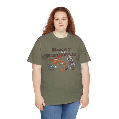 Rocky and Bullwinkle Unisex Heavy Cotton Tee, Retro Tee, Cartoon T-Shirt, Gift for Fans, Casual Wear, Unique Graphic Shirt