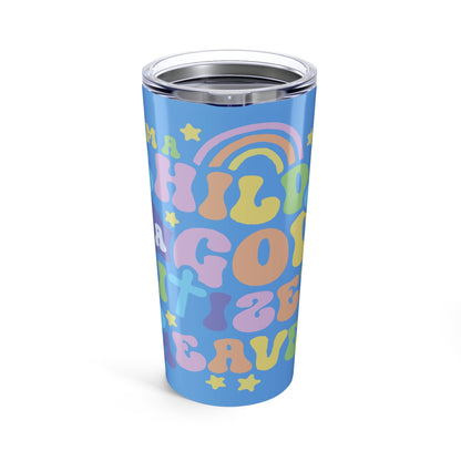 Copy of Retro Child Of God Phrase Tumbler 20oz | Pastel Groovy Text, Blue Stars