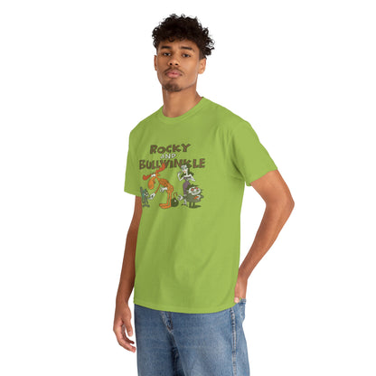 Rocky and Bullwinkle Unisex Heavy Cotton Tee, Retro Tee, Cartoon T-Shirt, Gift for Fans, Casual Wear, Unique Graphic Shirt