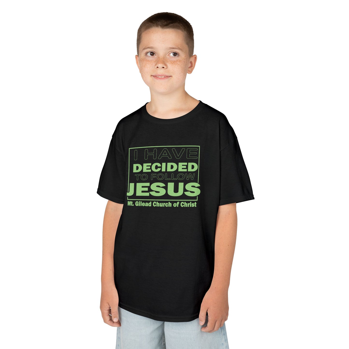 Kids T-Shirt — "I Have Decided to Follow Jesus" Neon Green Youth Church Tee