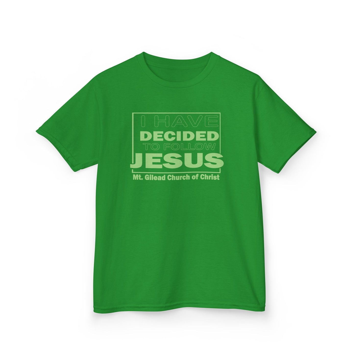 Kids T-Shirt — "I Have Decided to Follow Jesus" Neon Green Youth Church Tee
