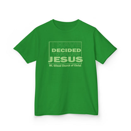 Kids T-Shirt — "I Have Decided to Follow Jesus" Neon Green Youth Church Tee