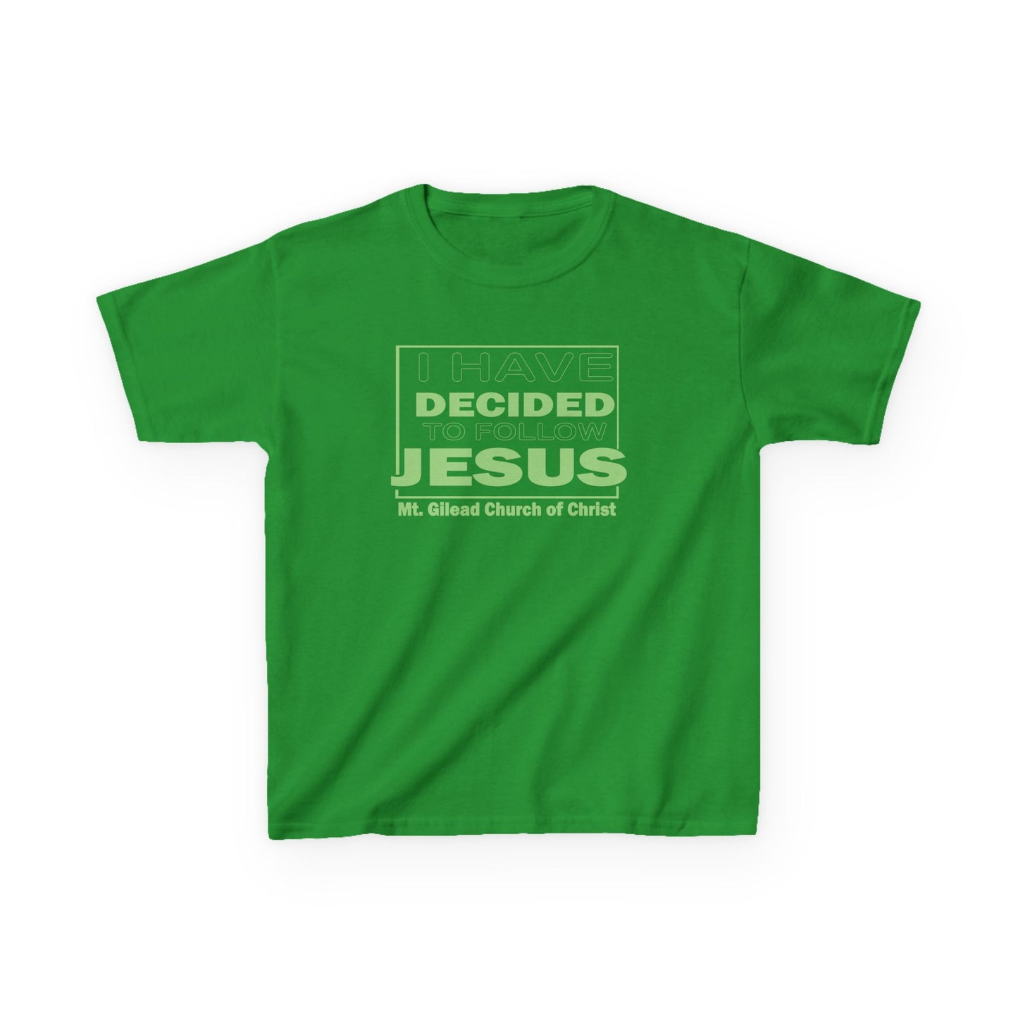 Kids T-Shirt — "I Have Decided to Follow Jesus" Neon Green Youth Church Tee