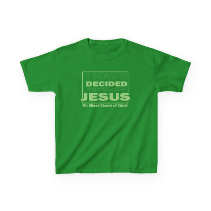 Kids T-Shirt — "I Have Decided to Follow Jesus" Neon Green Youth Church Tee