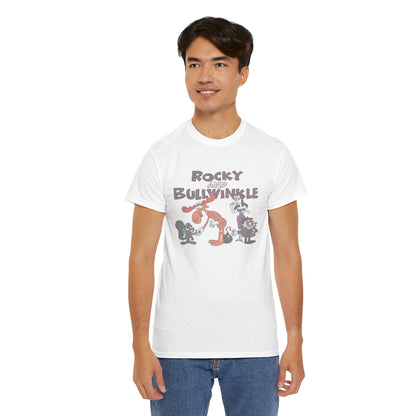 Rocky and Bullwinkle Unisex Heavy Cotton Tee, Retro Tee, Cartoon T-Shirt, Gift for Fans, Casual Wear, Unique Graphic Shirt