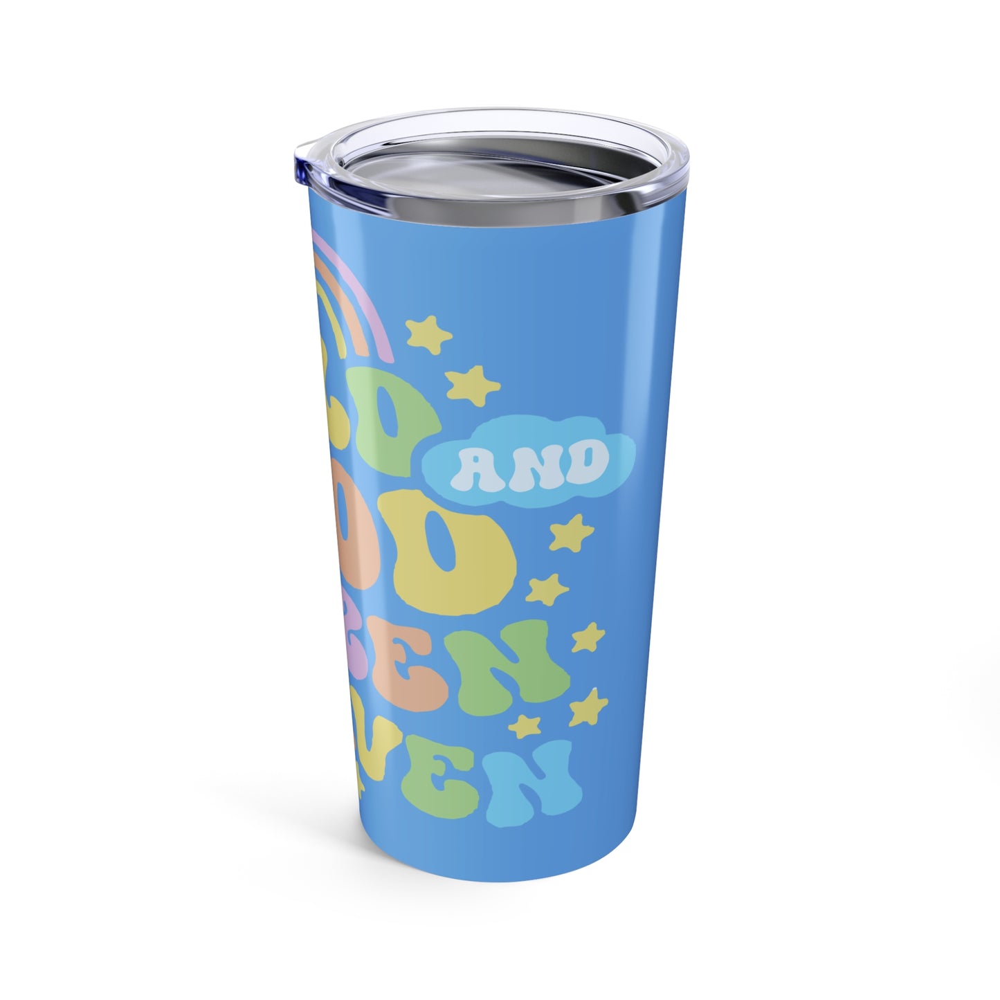 Copy of Retro Child Of God Phrase Tumbler 20oz | Pastel Groovy Text, Blue Stars