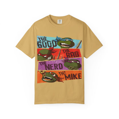 Unisex Garment-Dyed T-Shirt - Ninja Turtle Humor Tee - The Good, The Bad, The Nerd, The Mike