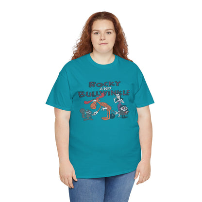 Rocky and Bullwinkle Unisex Heavy Cotton Tee, Retro Tee, Cartoon T-Shirt, Gift for Fans, Casual Wear, Unique Graphic Shirt