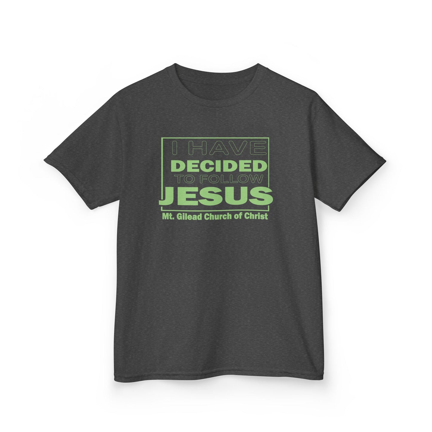 Kids T-Shirt — "I Have Decided to Follow Jesus" Neon Green Youth Church Tee