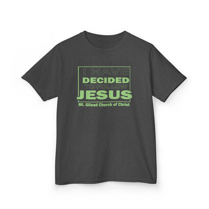 Kids T-Shirt — "I Have Decided to Follow Jesus" Neon Green Youth Church Tee