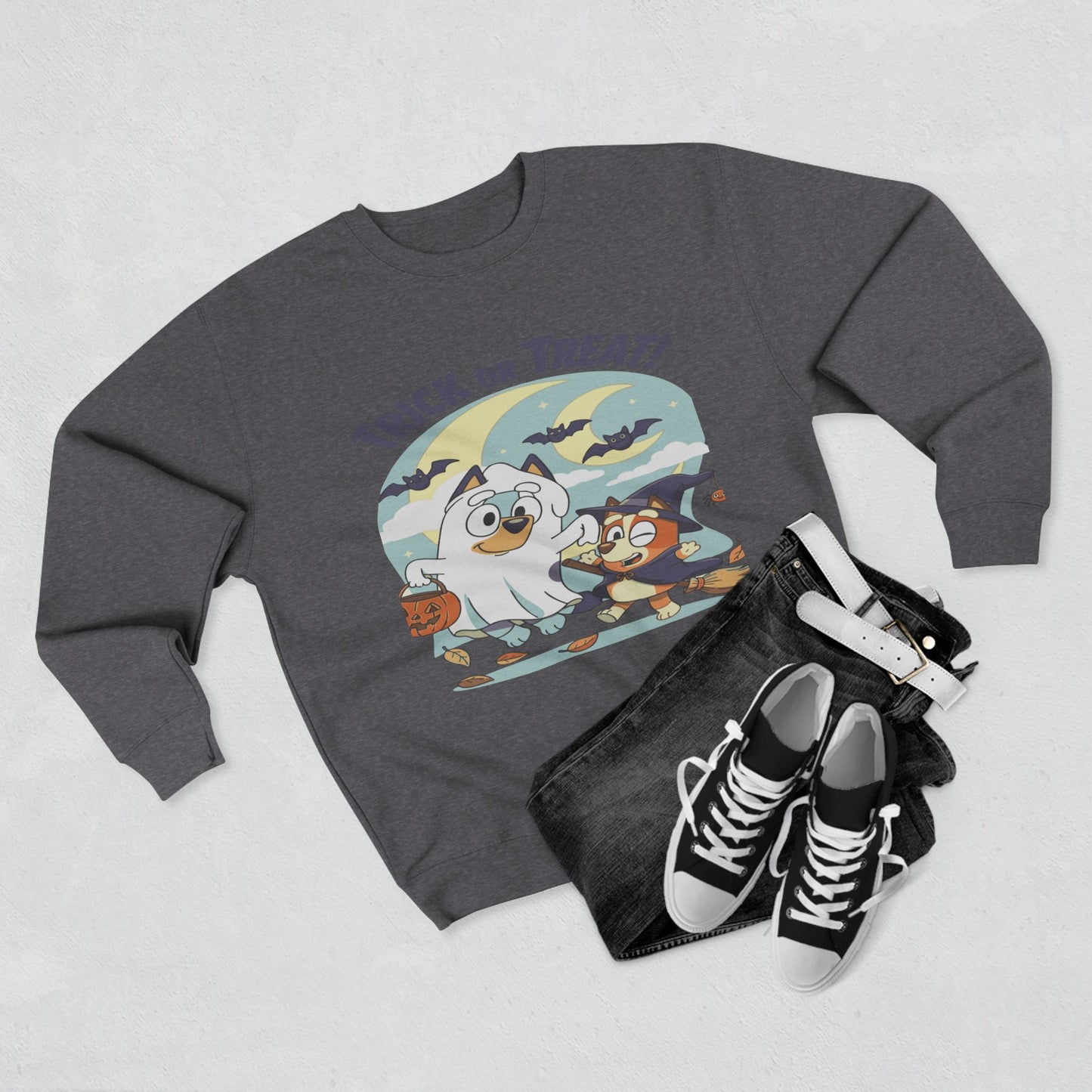 Halloween Sweatshirt, Cozy Unisex Crewneck, Trick or Treat Design, Fall Apparel, Halloween Costume, Perfect for October Celebrations