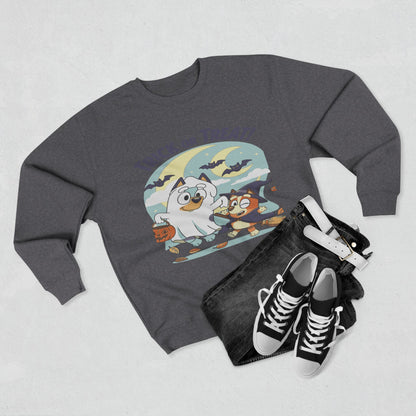 Halloween Sweatshirt, Cozy Unisex Crewneck, Trick or Treat Design, Fall Apparel, Halloween Costume, Perfect for October Celebrations
