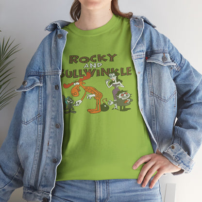 Rocky and Bullwinkle Unisex Heavy Cotton Tee, Retro Tee, Cartoon T-Shirt, Gift for Fans, Casual Wear, Unique Graphic Shirt