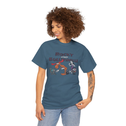 Rocky and Bullwinkle Unisex Heavy Cotton Tee, Retro Tee, Cartoon T-Shirt, Gift for Fans, Casual Wear, Unique Graphic Shirt