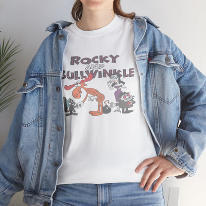 Rocky and Bullwinkle Unisex Heavy Cotton Tee, Retro Tee, Cartoon T-Shirt, Gift for Fans, Casual Wear, Unique Graphic Shirt