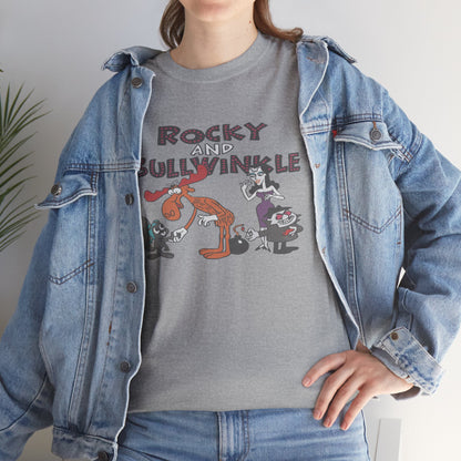 Rocky and Bullwinkle Unisex Heavy Cotton Tee, Retro Tee, Cartoon T-Shirt, Gift for Fans, Casual Wear, Unique Graphic Shirt