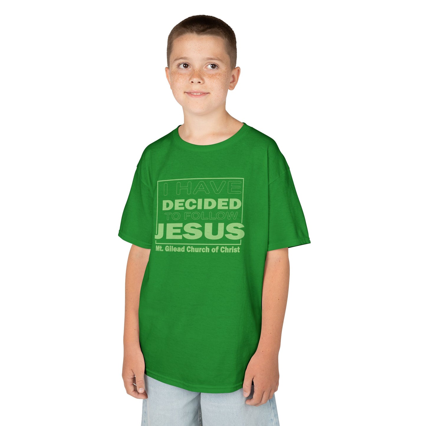 Kids T-Shirt — "I Have Decided to Follow Jesus" Neon Green Youth Church Tee