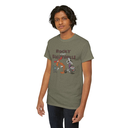 Rocky and Bullwinkle Unisex Heavy Cotton Tee, Retro Tee, Cartoon T-Shirt, Gift for Fans, Casual Wear, Unique Graphic Shirt