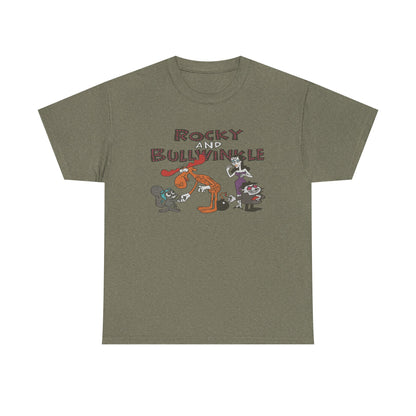 Rocky and Bullwinkle Unisex Heavy Cotton Tee, Retro Tee, Cartoon T-Shirt, Gift for Fans, Casual Wear, Unique Graphic Shirt