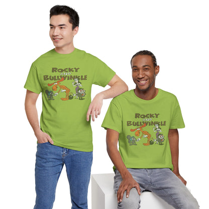 Rocky and Bullwinkle Unisex Heavy Cotton Tee, Retro Tee, Cartoon T-Shirt, Gift for Fans, Casual Wear, Unique Graphic Shirt