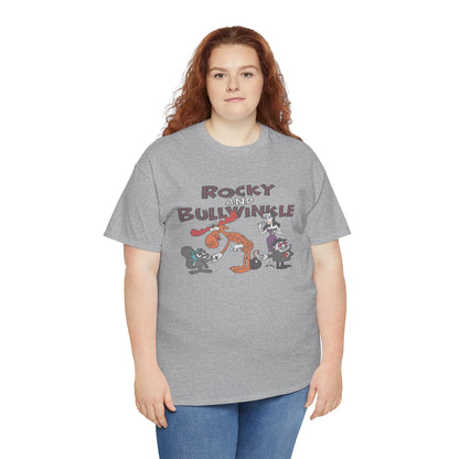 Rocky and Bullwinkle Unisex Heavy Cotton Tee, Retro Tee, Cartoon T-Shirt, Gift for Fans, Casual Wear, Unique Graphic Shirt