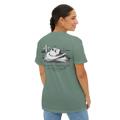 Faith-Inspired Pocket T-Shirt with Uplifting Bible Verse