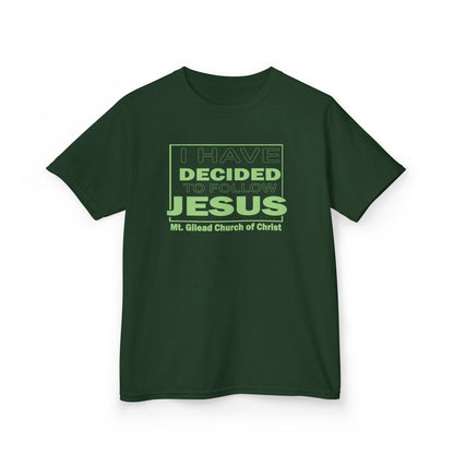 Kids T-Shirt — "I Have Decided to Follow Jesus" Neon Green Youth Church Tee