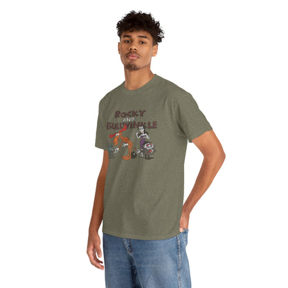 Rocky and Bullwinkle Unisex Heavy Cotton Tee, Retro Tee, Cartoon T-Shirt, Gift for Fans, Casual Wear, Unique Graphic Shirt