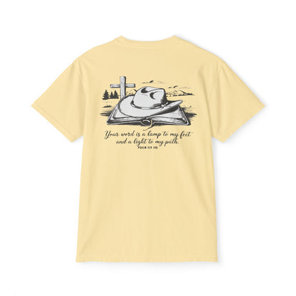 Faith-Inspired Pocket T-Shirt with Uplifting Bible Verse