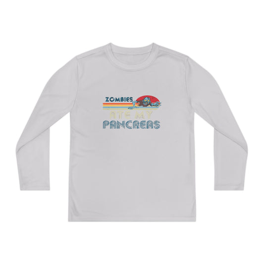 Youth Long Sleeve Funny Tee - Zombies Eat My Pancreas, Gift for Kids, Birthday Shirt, Humor Apparel, Summer Fashion