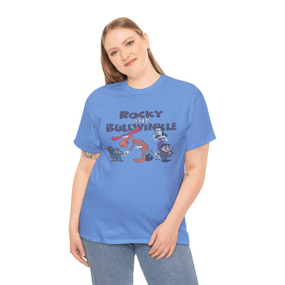 Rocky and Bullwinkle Unisex Heavy Cotton Tee, Retro Tee, Cartoon T-Shirt, Gift for Fans, Casual Wear, Unique Graphic Shirt