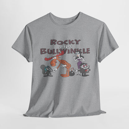 Rocky and Bullwinkle Unisex Heavy Cotton Tee, Retro Tee, Cartoon T-Shirt, Gift for Fans, Casual Wear, Unique Graphic Shirt