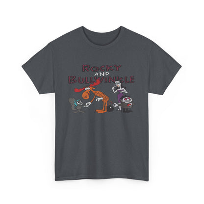 Rocky and Bullwinkle Unisex Heavy Cotton Tee, Retro Tee, Cartoon T-Shirt, Gift for Fans, Casual Wear, Unique Graphic Shirt