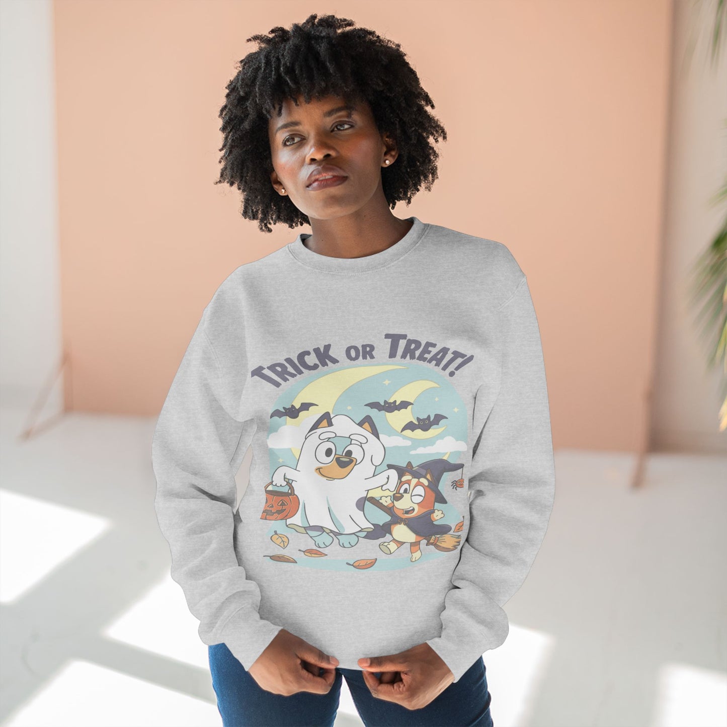 Halloween Sweatshirt, Cozy Unisex Crewneck, Trick or Treat Design, Fall Apparel, Halloween Costume, Perfect for October Celebrations