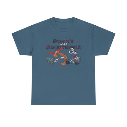 Rocky and Bullwinkle Unisex Heavy Cotton Tee, Retro Tee, Cartoon T-Shirt, Gift for Fans, Casual Wear, Unique Graphic Shirt