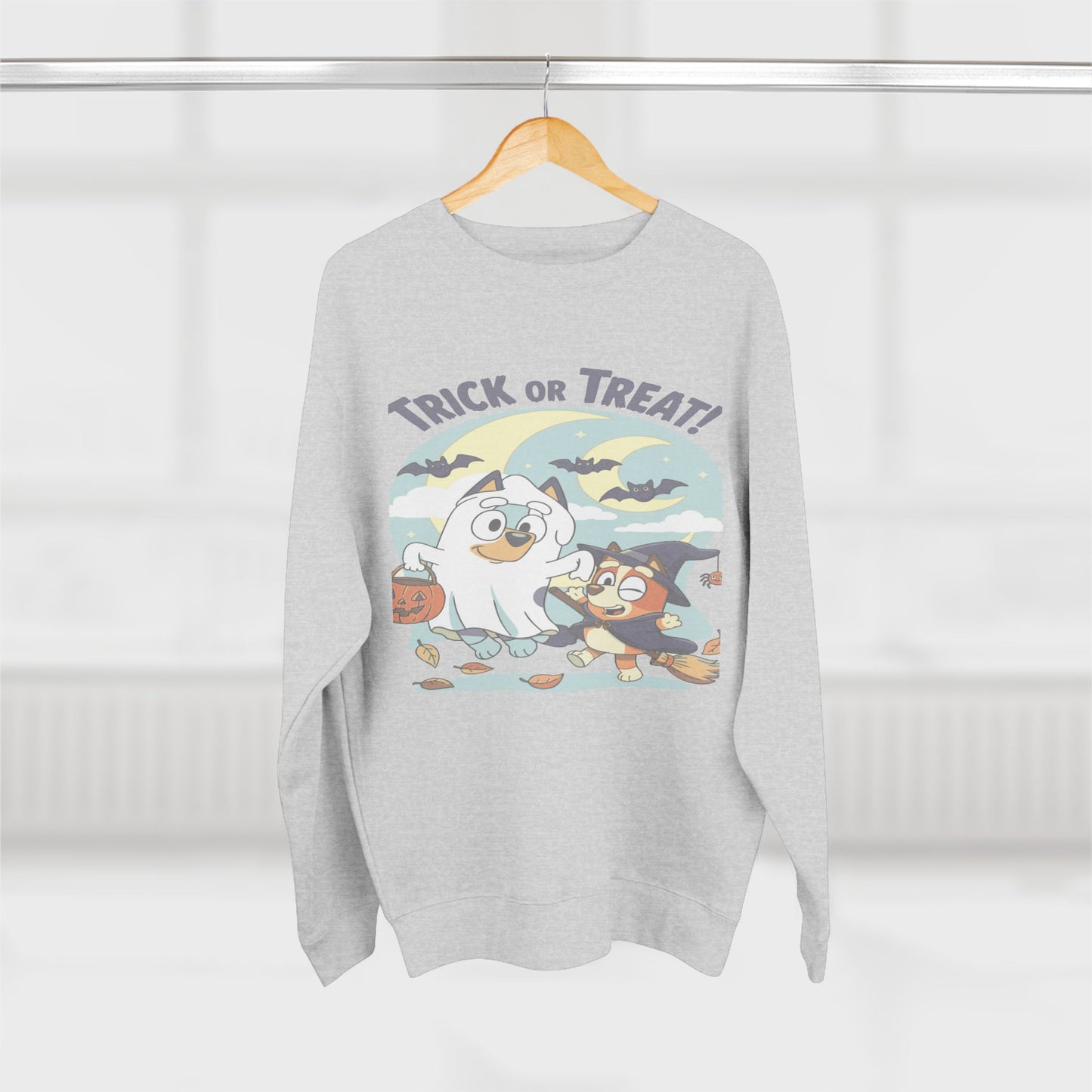 Halloween Sweatshirt, Cozy Unisex Crewneck, Trick or Treat Design, Fall Apparel, Halloween Costume, Perfect for October Celebrations