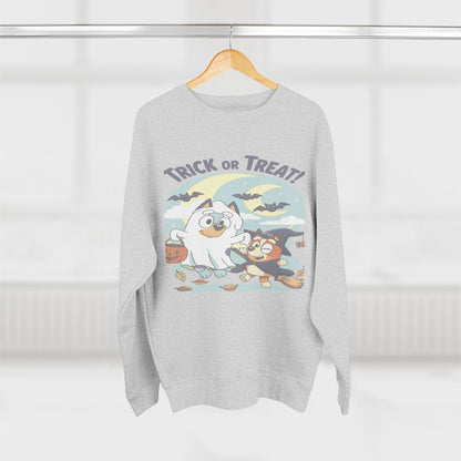 Halloween Sweatshirt, Cozy Unisex Crewneck, Trick or Treat Design, Fall Apparel, Halloween Costume, Perfect for October Celebrations