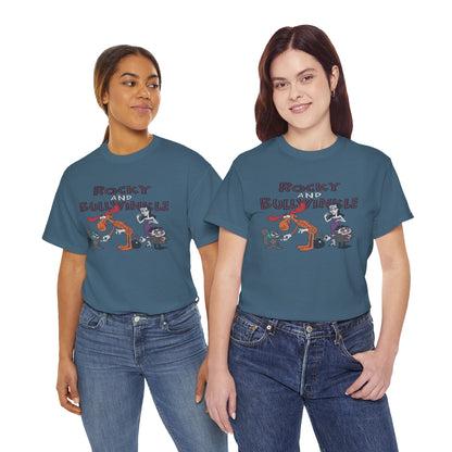 Rocky and Bullwinkle Unisex Heavy Cotton Tee, Retro Tee, Cartoon T-Shirt, Gift for Fans, Casual Wear, Unique Graphic Shirt