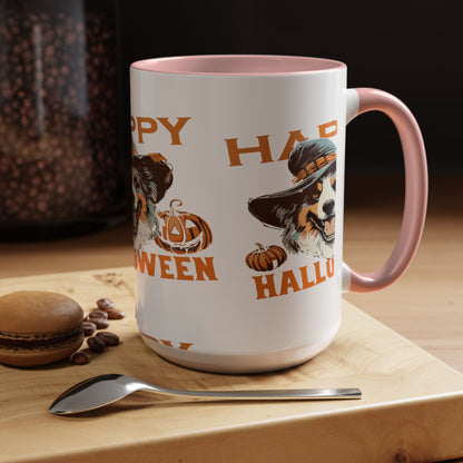 Halloween Dog Mug with Pumpkin Design, Cute Pet Lover Gift, Coffee Ceramic Cup for Fall, Spooky Season Decor, Happy Halloween
