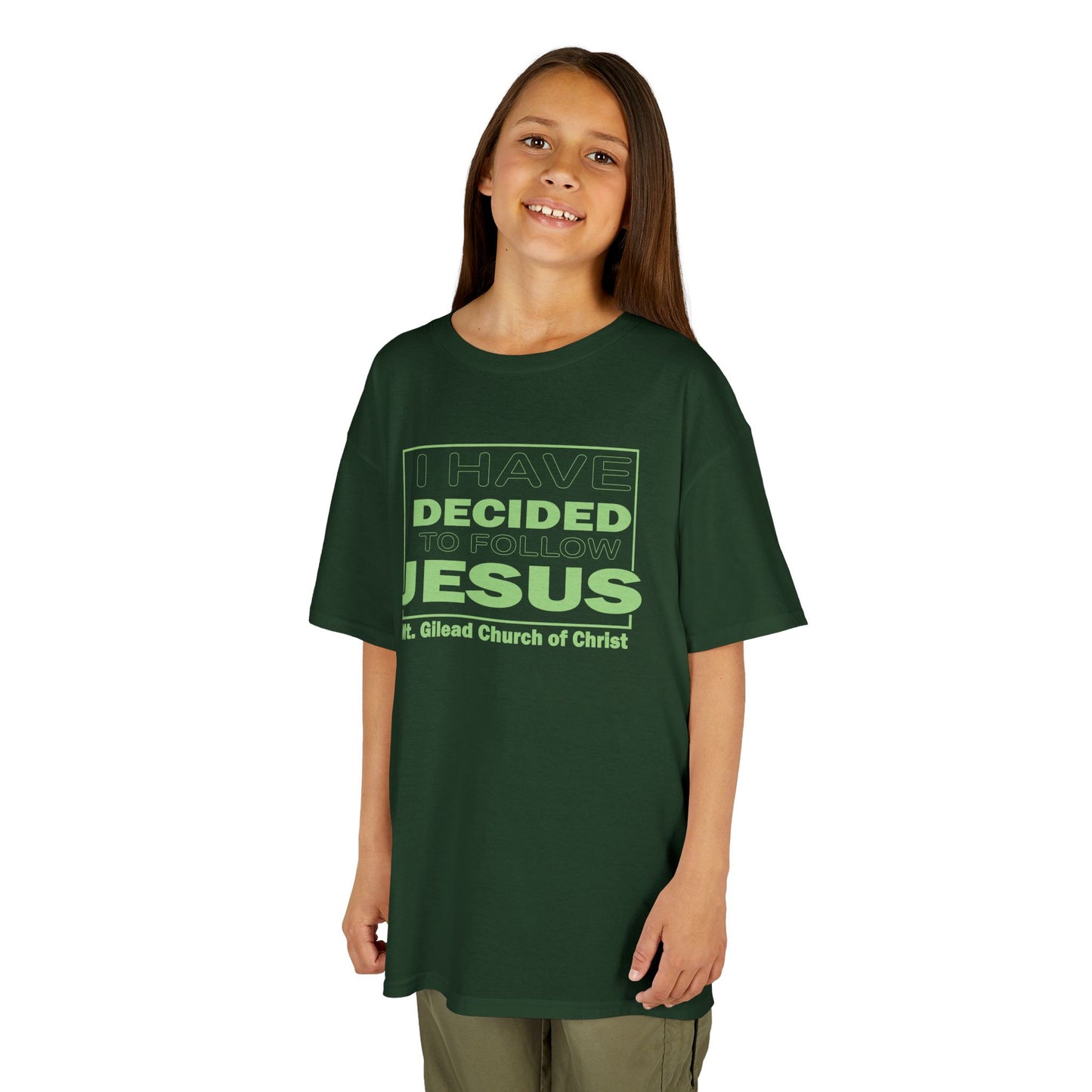 Kids T-Shirt — "I Have Decided to Follow Jesus" Neon Green Youth Church Tee