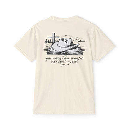 Faith-Inspired Pocket T-Shirt with Uplifting Bible Verse
