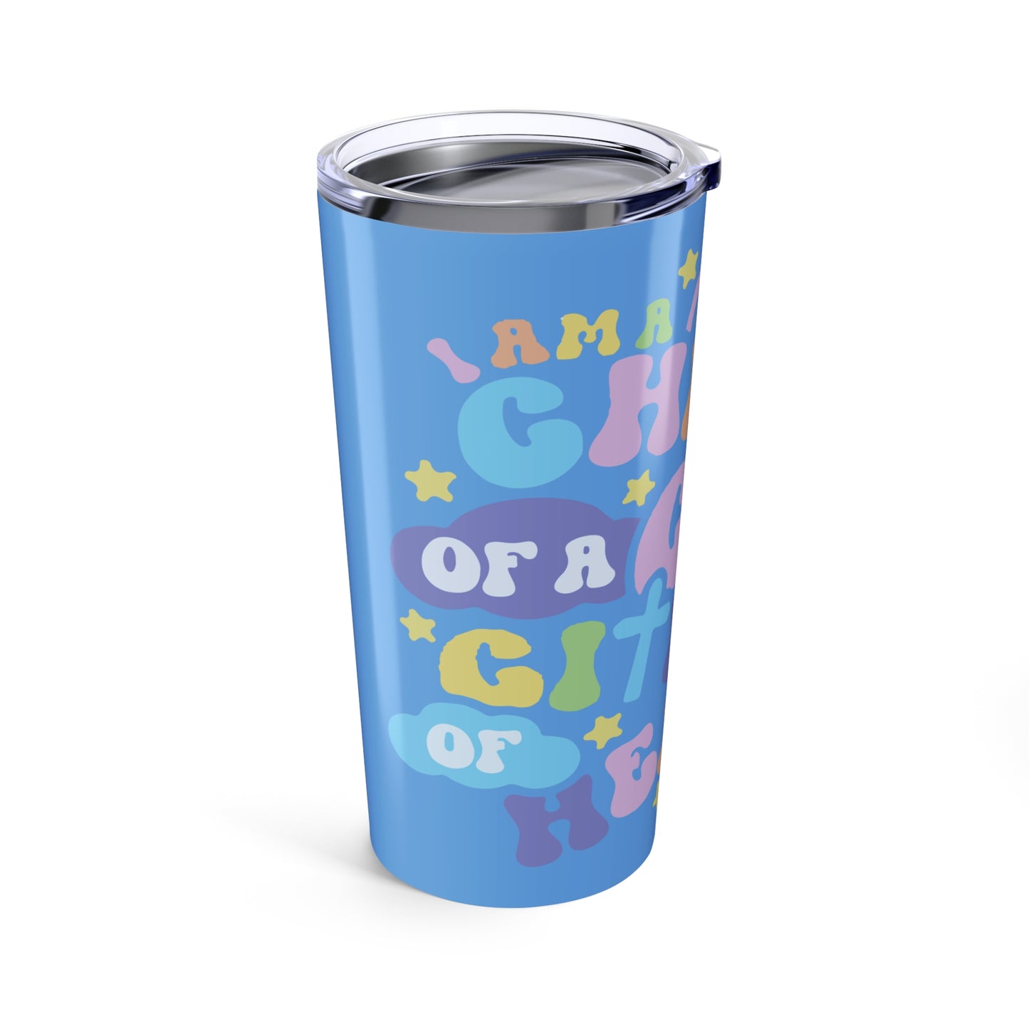 Copy of Retro Child Of God Phrase Tumbler 20oz | Pastel Groovy Text, Blue Stars