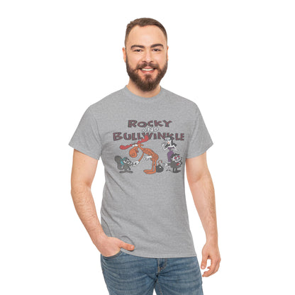 Rocky and Bullwinkle Unisex Heavy Cotton Tee, Retro Tee, Cartoon T-Shirt, Gift for Fans, Casual Wear, Unique Graphic Shirt