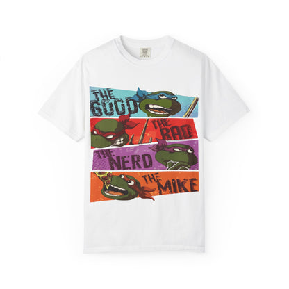 Unisex Garment-Dyed T-Shirt - Ninja Turtle Humor Tee - The Good, The Bad, The Nerd, The Mike
