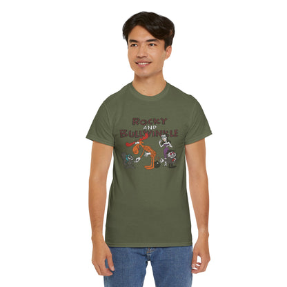 Rocky and Bullwinkle Unisex Heavy Cotton Tee, Retro Tee, Cartoon T-Shirt, Gift for Fans, Casual Wear, Unique Graphic Shirt