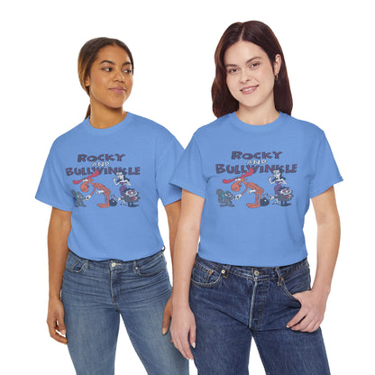 Rocky and Bullwinkle Unisex Heavy Cotton Tee, Retro Tee, Cartoon T-Shirt, Gift for Fans, Casual Wear, Unique Graphic Shirt
