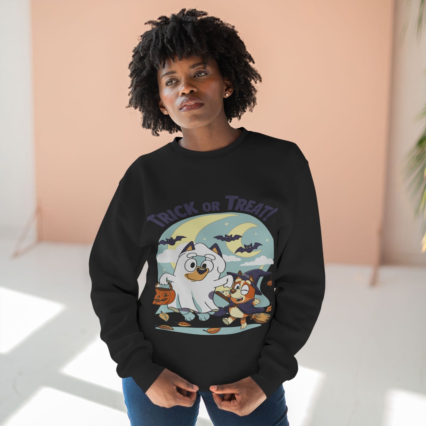 Halloween Sweatshirt, Cozy Unisex Crewneck, Trick or Treat Design, Fall Apparel, Halloween Costume, Perfect for October Celebrations